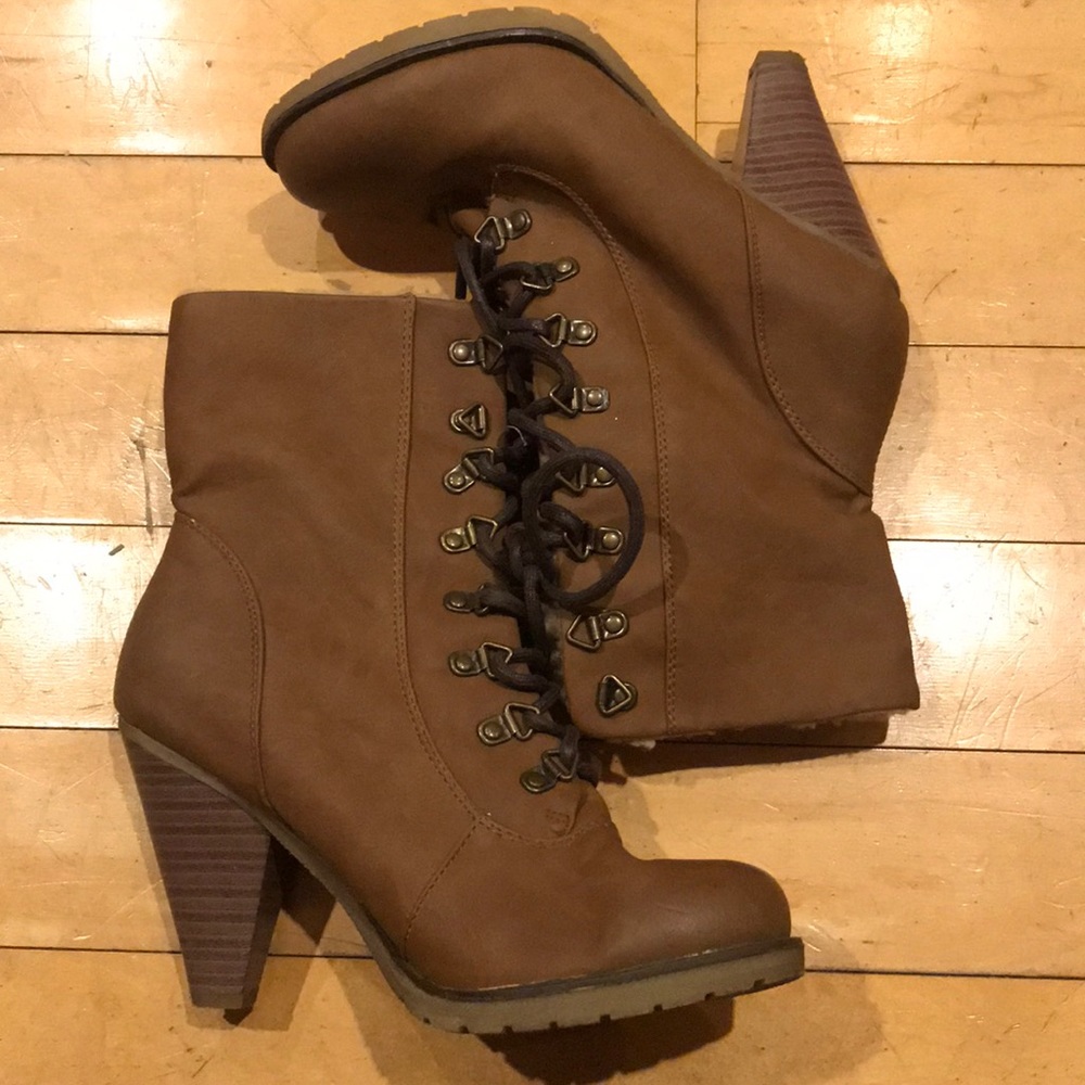 Lace up Faux Leather Booties